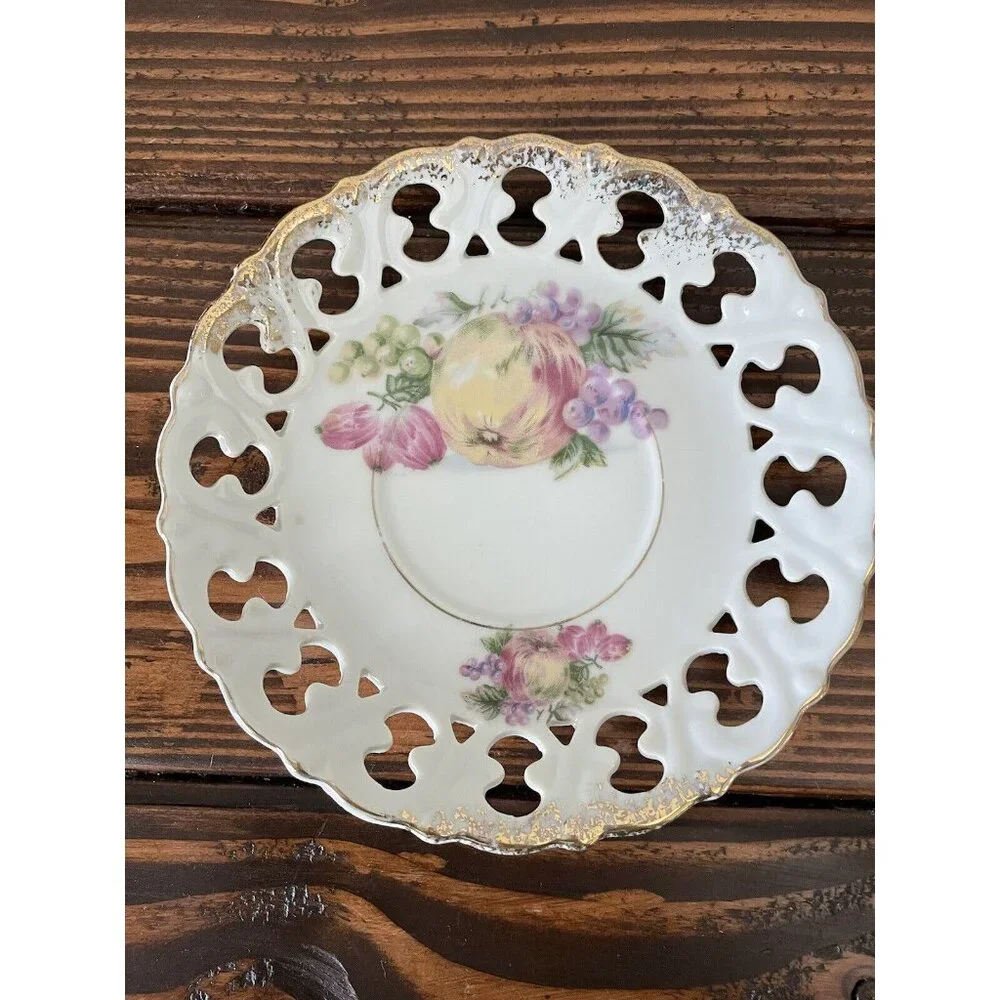 Vintage Reticulated Hand Painted Fruit Plate, 6”